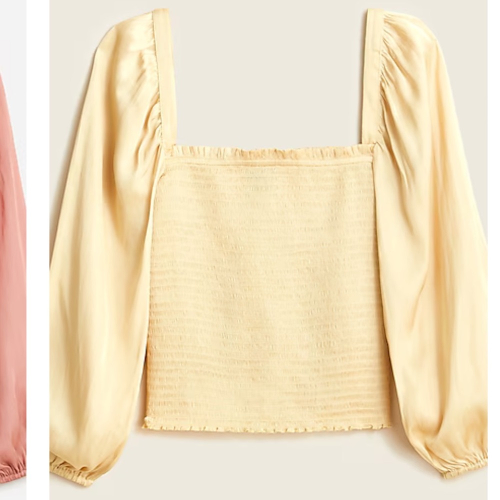 Jcrew yellow cottagecore straight neck blouse with elastic chest and wrists